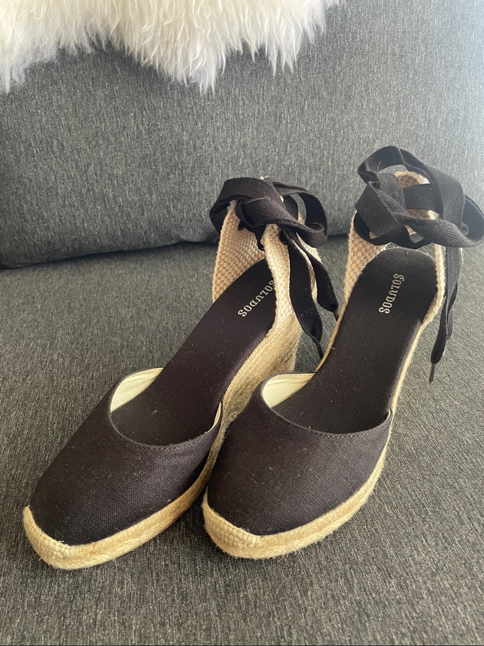 Soludos black canvas espadrille wedges 38/7,5 like new